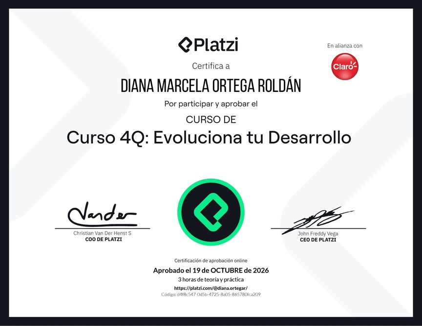 Diploma del Curso 4Q: Evoluciona tu Desarrollo