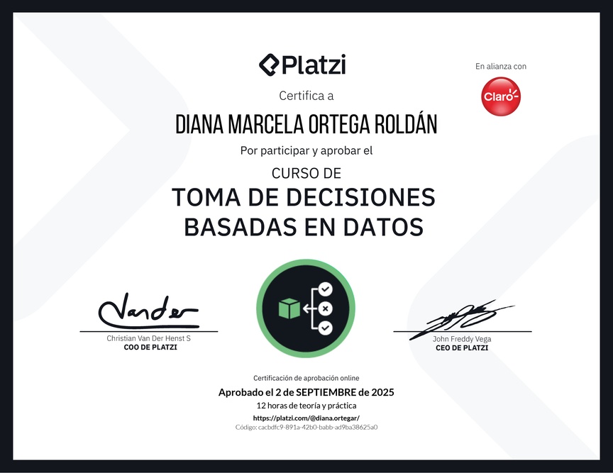 Diploma del Curso de Toma de Decisiones Basadas en Datos