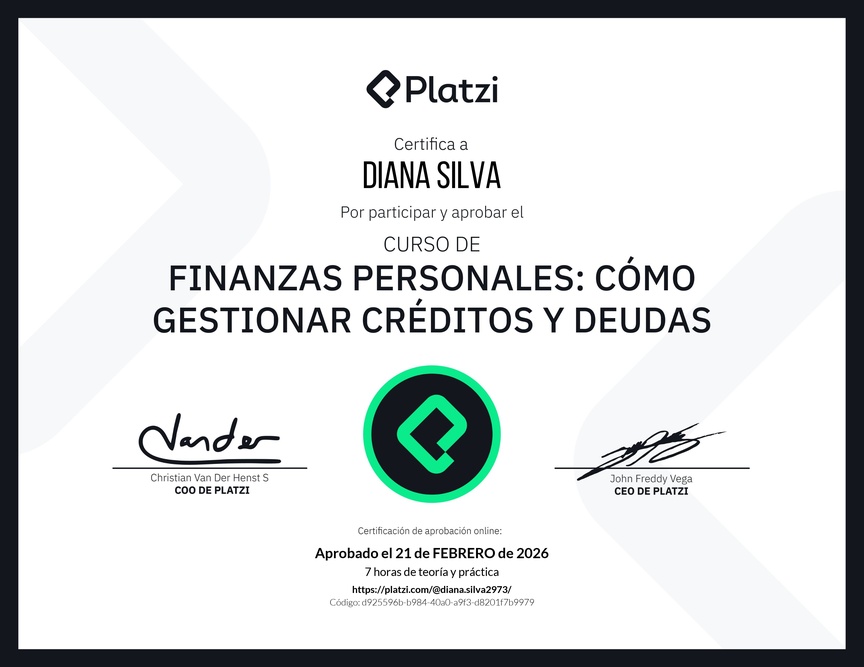 Diploma del Curso de Finanzas Personales: Cómo Gestionar Créditos y Deudas