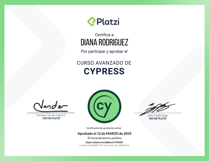 Diploma del Curso de Cypress Avanzado
