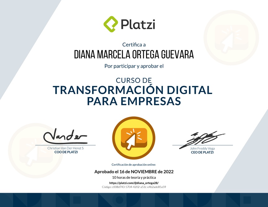 Diploma del Curso de Transformación Digital para el Crecimiento de tu Empresa