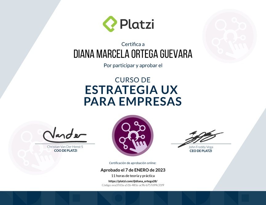 Diploma del Curso de Estrategias UX para Empresas