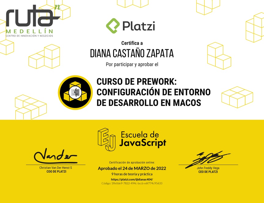 Diploma del Curso de Configuración de Entorno de Desarrollo en macOS