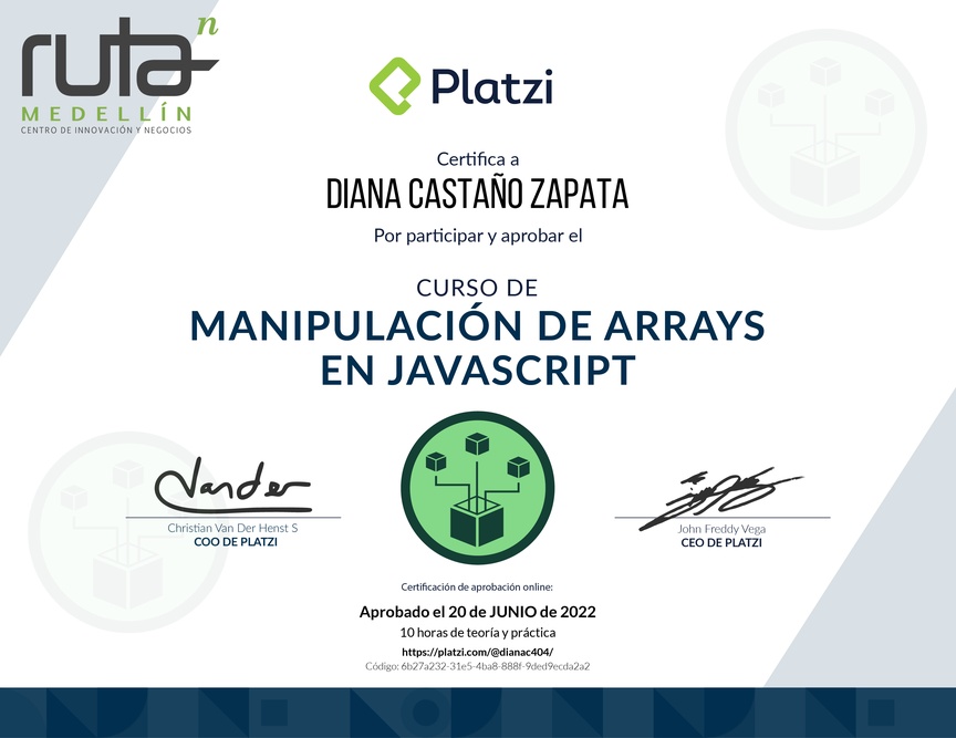 Diploma del Curso de Manipulación de Arrays en JavaScript