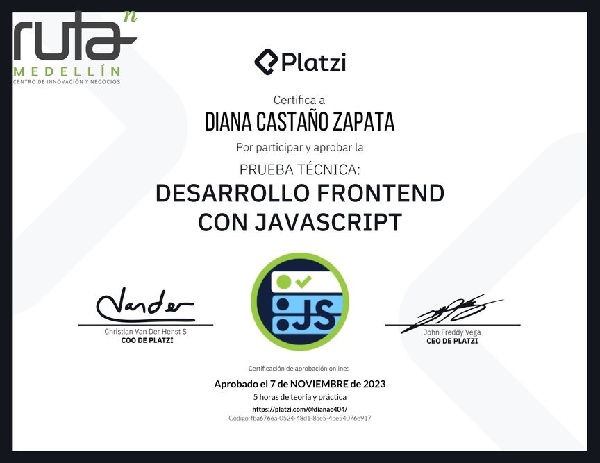 Diploma de Prueba Técnica: Desarrollo Frontend con JavaScript