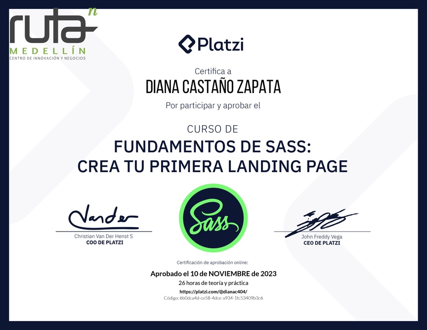 Diploma del Curso de Fundamentos de Sass: Crea tu Primera Landing Page