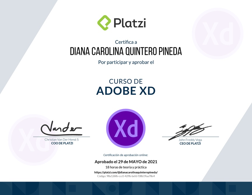 Diploma del Curso de Adobe XD 2019