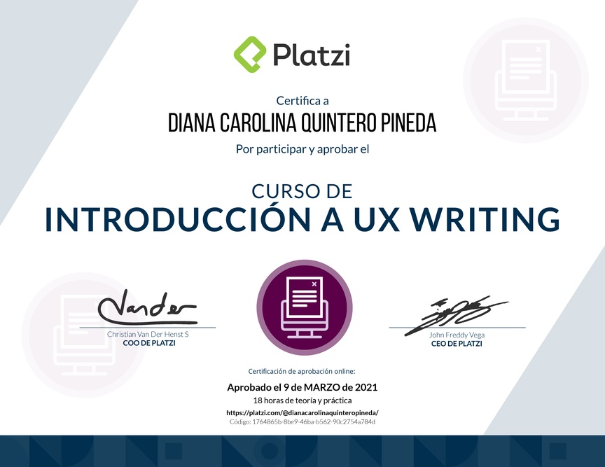 Diploma del Curso de UX Writing básico