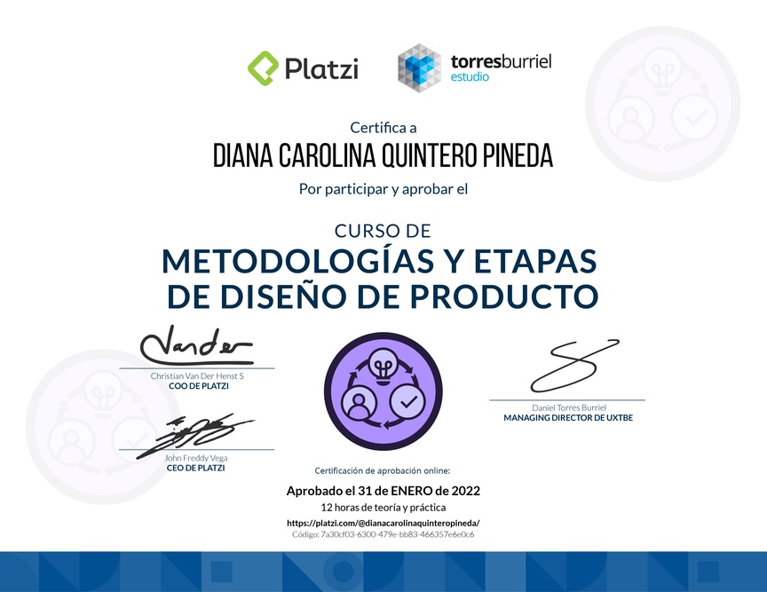 Diploma del Curso de Metodologías de Diseño de Productos Digitales