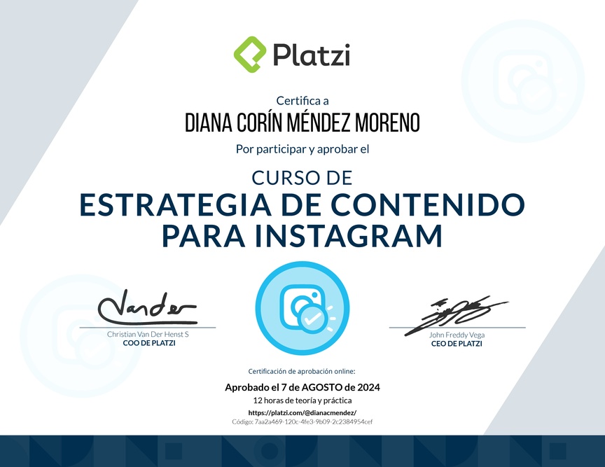 Diploma del Curso de Estrategia de Contenido para Instagram
