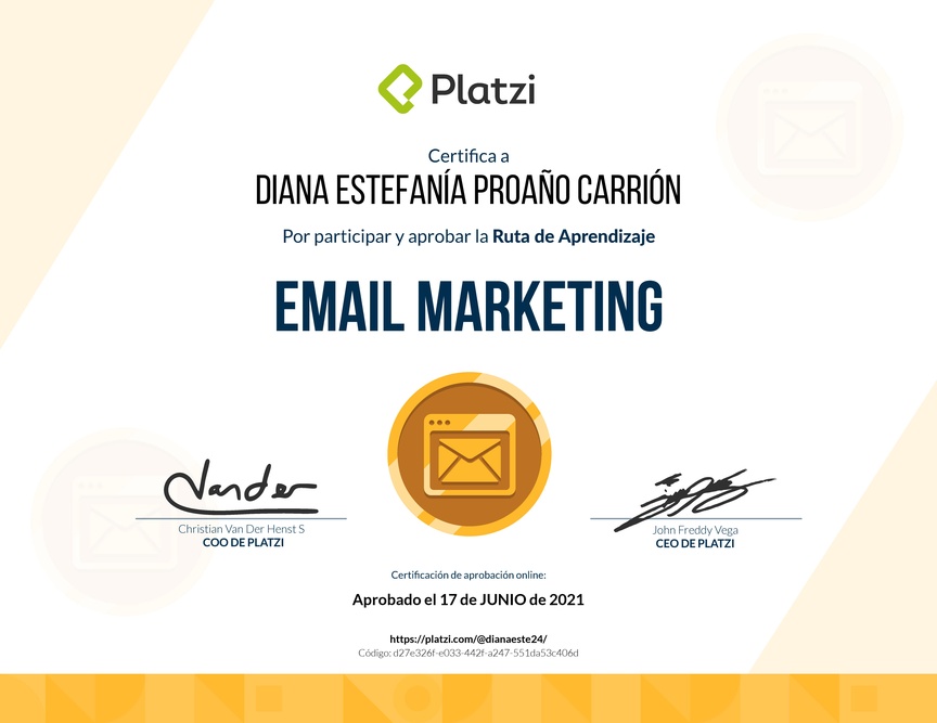 Diploma de la Ruta de Aprendizaje de Email Marketing