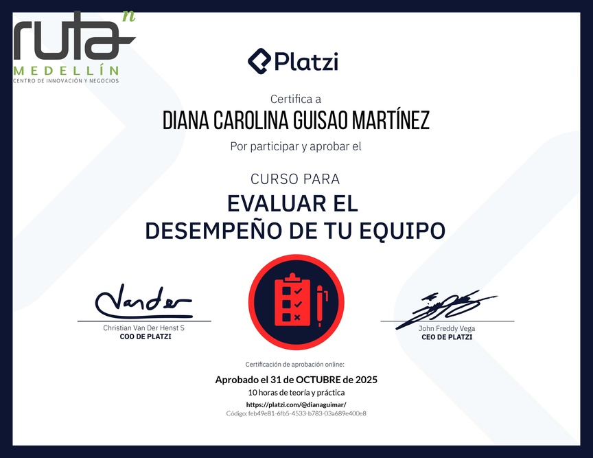 Diploma del Curso para Evaluar el Desempeño de tu Equipo