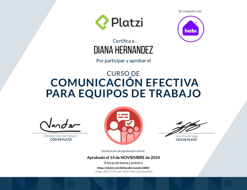 Diploma del Curso de Comunicación Efectiva para Equipos de Trabajo