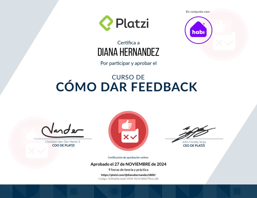 Diploma de Audiocurso de Cómo Dar Feedback