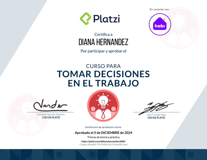 Diploma del Curso para Tomar Decisiones en el Trabajo