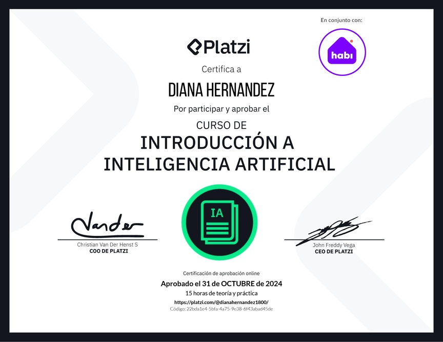 Diploma del Curso de Introducción a Inteligencia Artificial (2023)