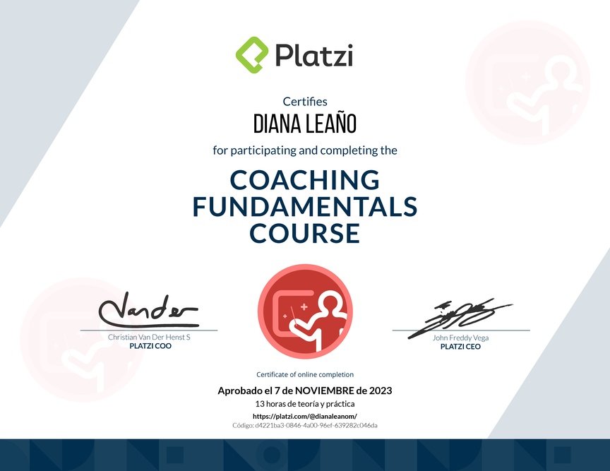 Diploma del Curso de Habilidades y Estrategias de Coaching