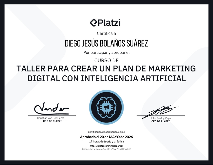 Diploma de Taller para Crear un Plan de Marketing Digital con Inteligencia Artificial