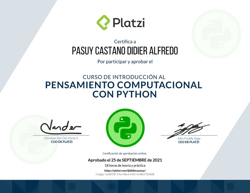 Diploma del Curso de Introducción al Pensamiento Computacional con Python