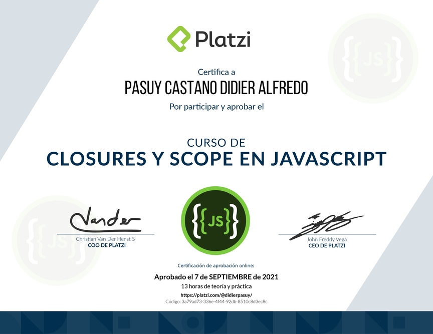 Diploma del Curso de Closures y Scope en JavaScript 2020