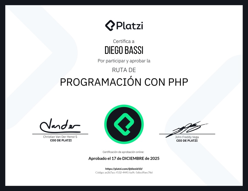 Diploma de la Ruta de Aprendizaje de Programación con PHP