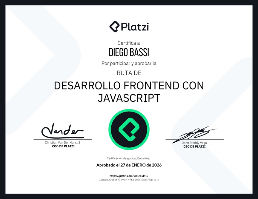 Diploma de la Ruta de Aprendizaje de Desarrollo Frontend con JavaScript
