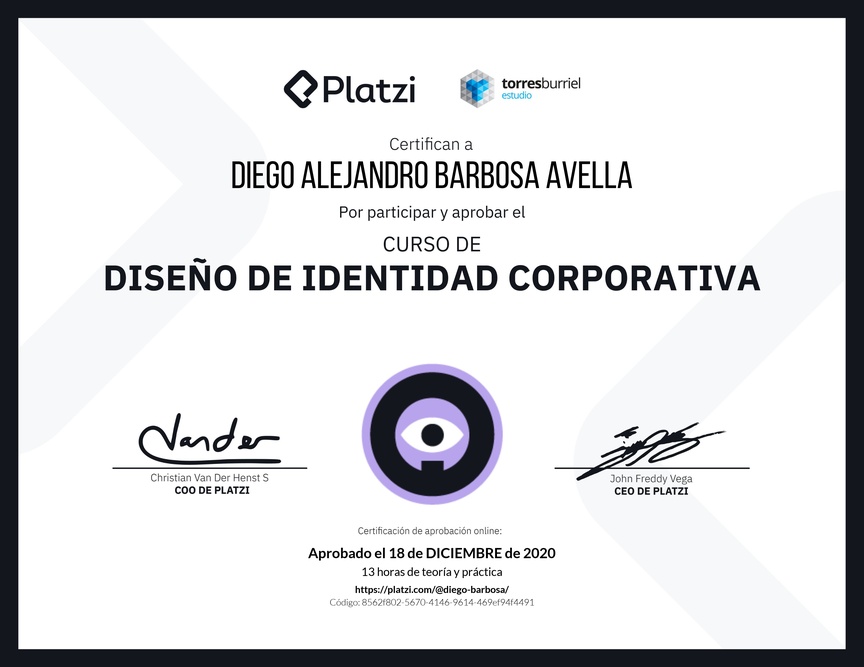 Diploma del Curso de Diseño de Identidad Corporativa