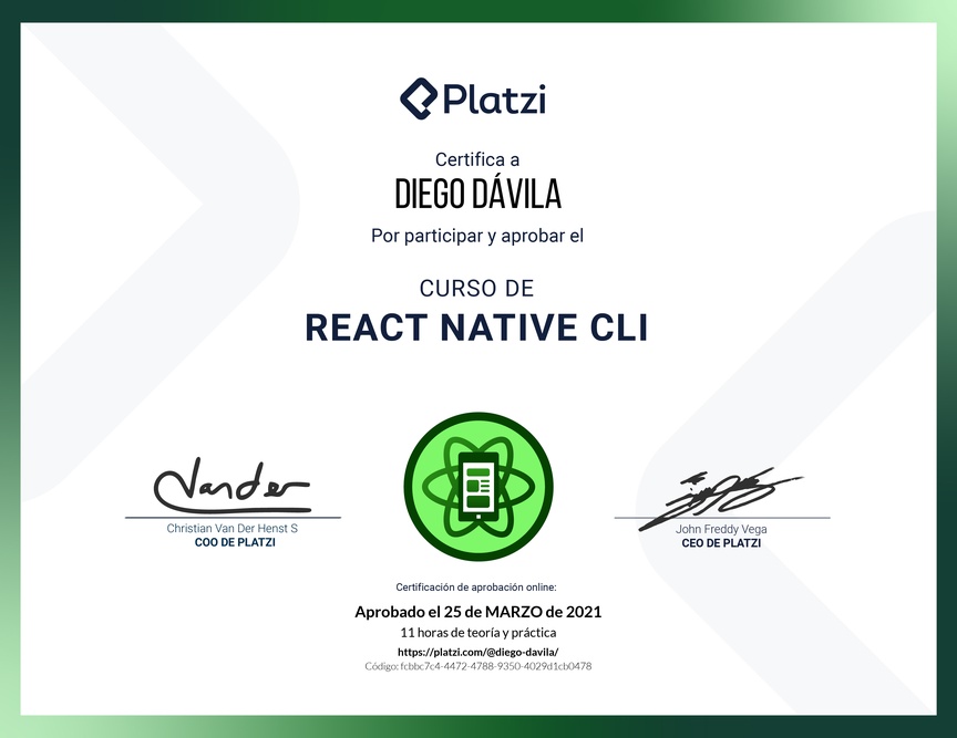 Diploma del Curso de React Native CLI