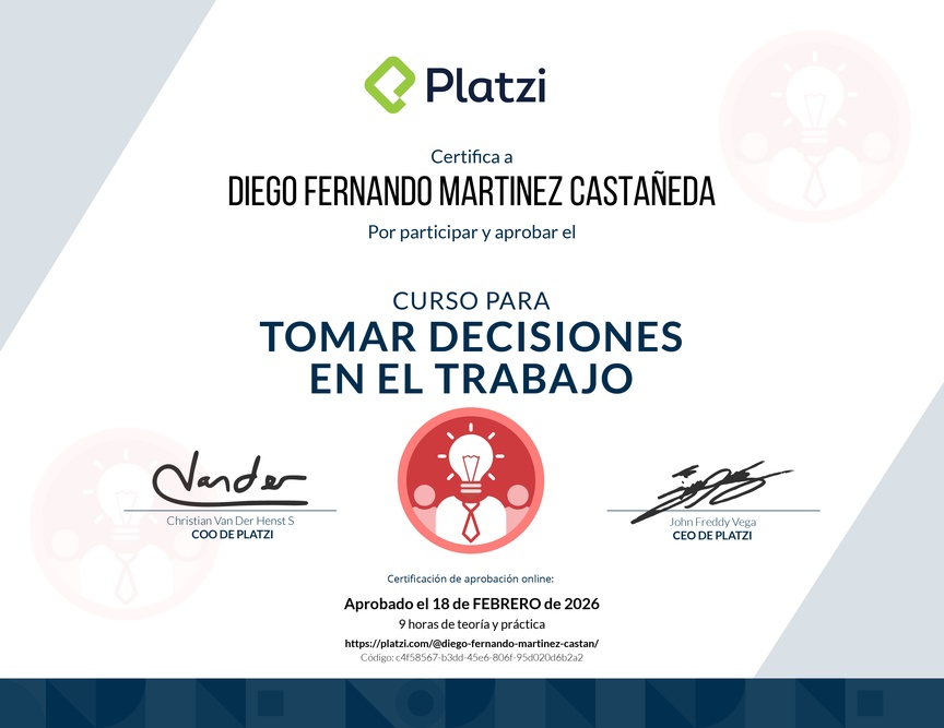 Diploma del Curso para Tomar Decisiones en el Trabajo