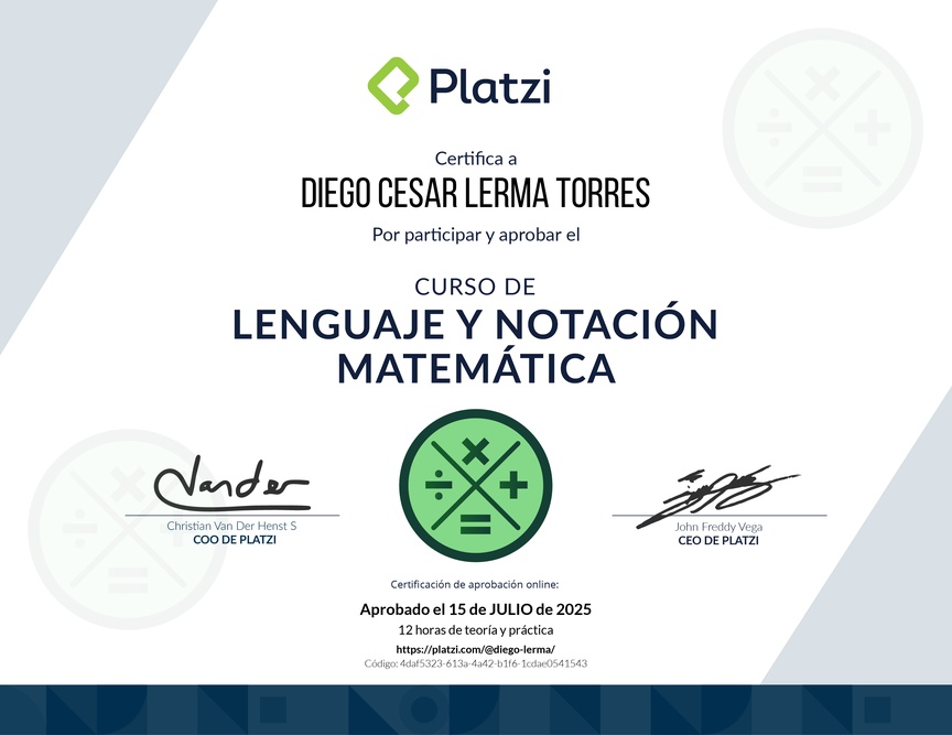 Diploma del Curso de Lenguaje y Notación Matemática