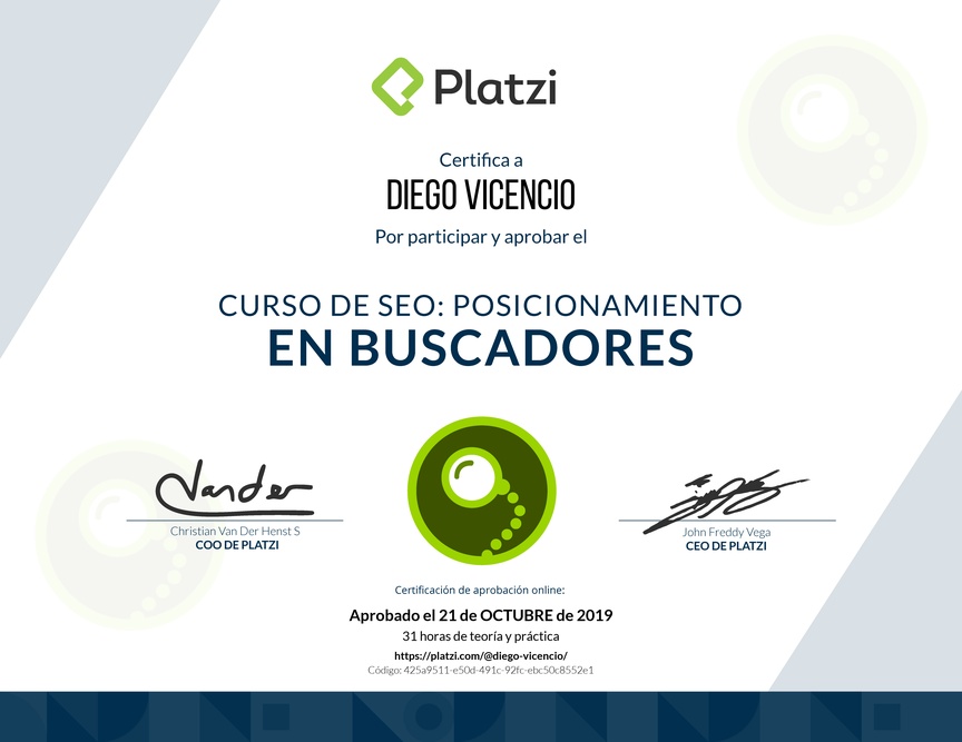 Diploma del Curso de SEO: Posicionamiento en buscadores 2017
