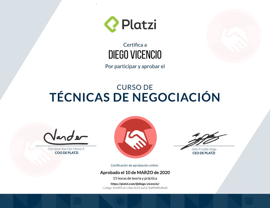 Diploma del Curso de Técnicas de Negociación