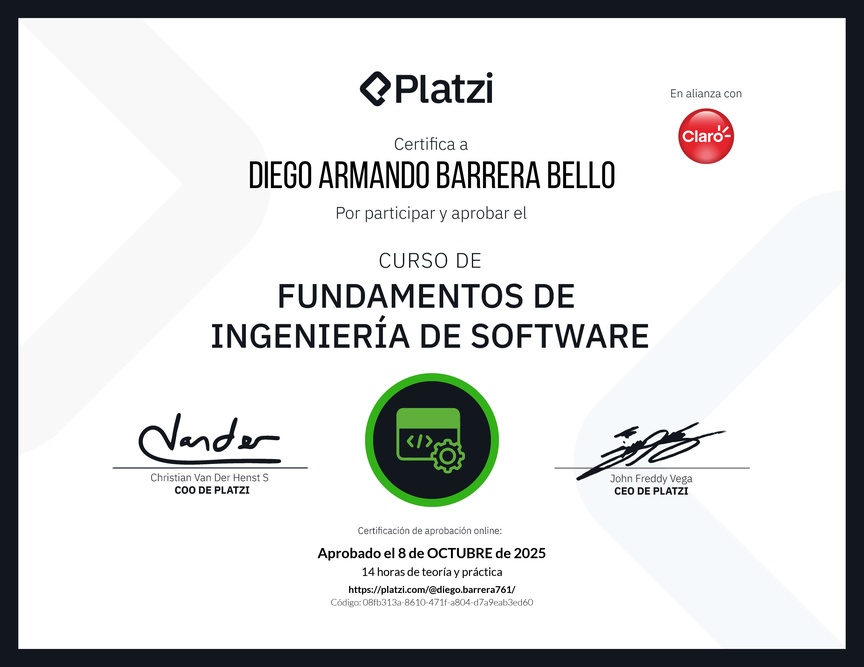 Diploma del Curso de Fundamentos de Ingeniería de Software