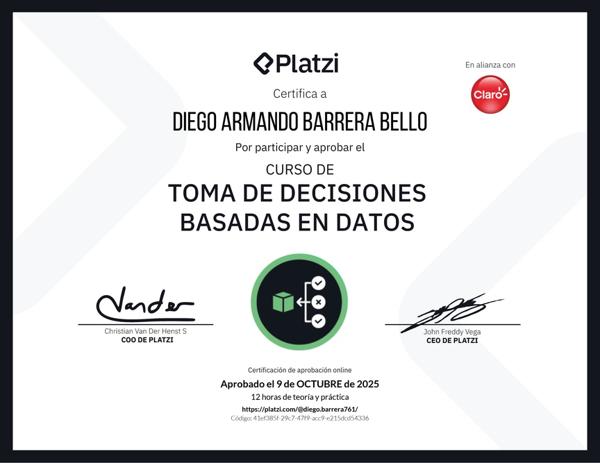 Diploma del Curso de Toma de Decisiones Basadas en Datos