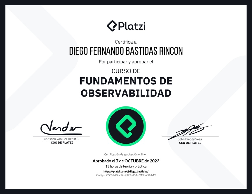 Diploma del Curso de Fundamentos de Observabilidad con New Relic