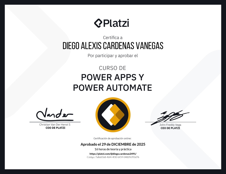 Diploma del Curso de Power Apps y Power Automate