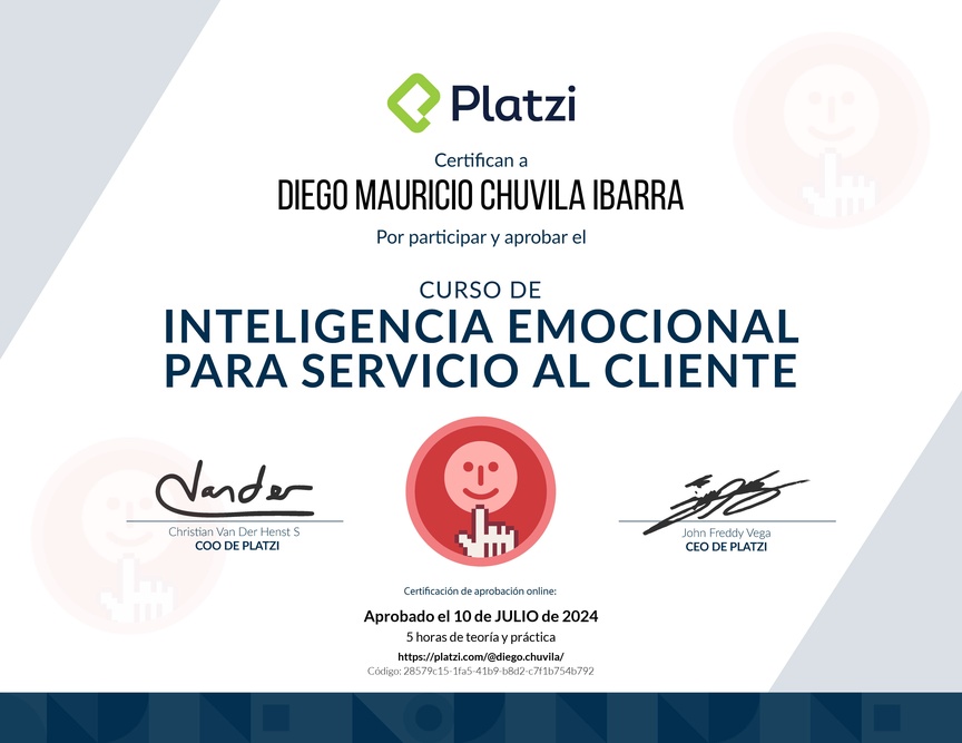 Diploma del Curso de Inteligencia Emocional para Servicio al Cliente