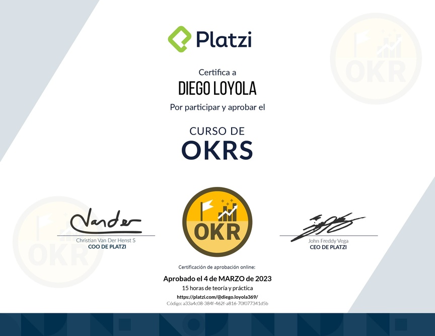 Diploma del Curso de OKRs: Herramienta Clave para Managers