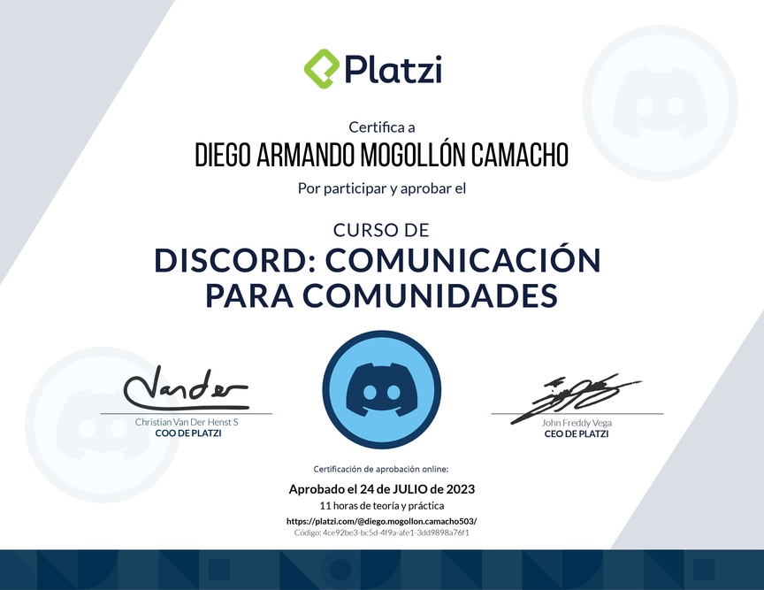 Diploma del Curso de Discord: Comunicación para Comunidades
