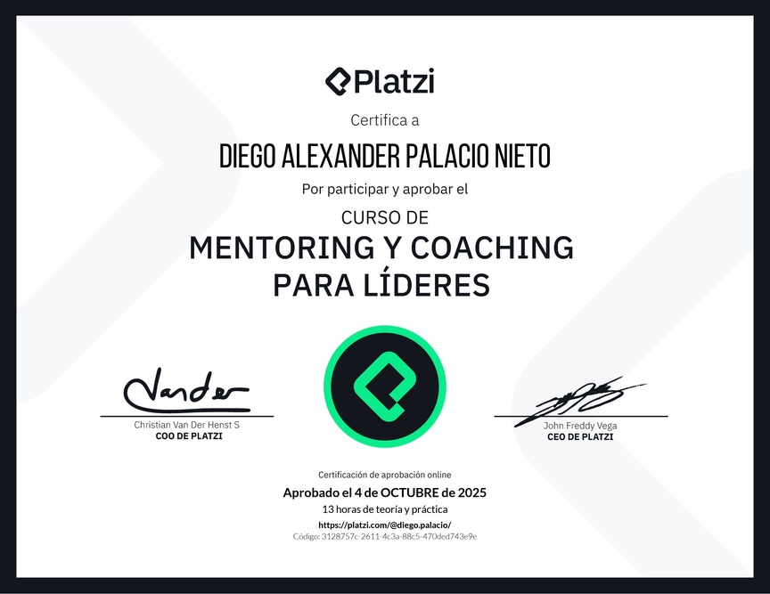 Diploma del Curso de Mentoring y Coaching para Líderes