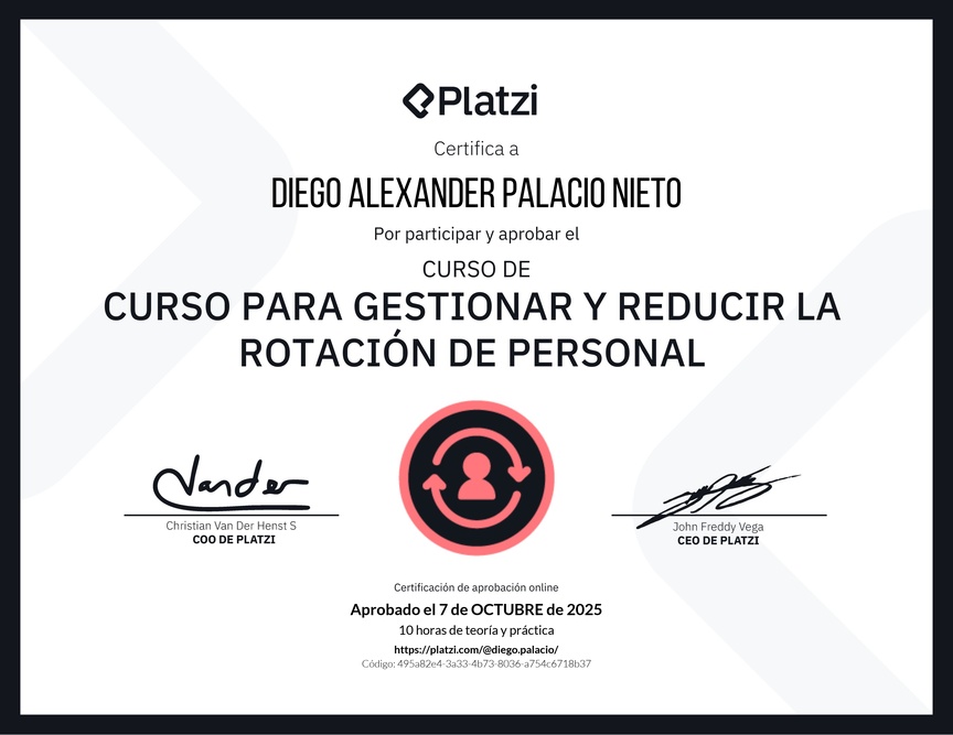 Diploma del Curso para Gestionar y Reducir la Rotación de Personal