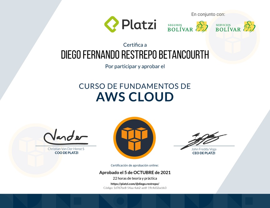 Diploma del Curso Práctico de AWS Cloud