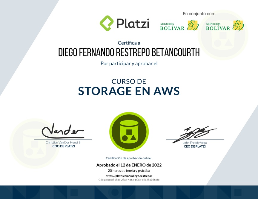 Diploma del Curso Práctico de Storage en AWS