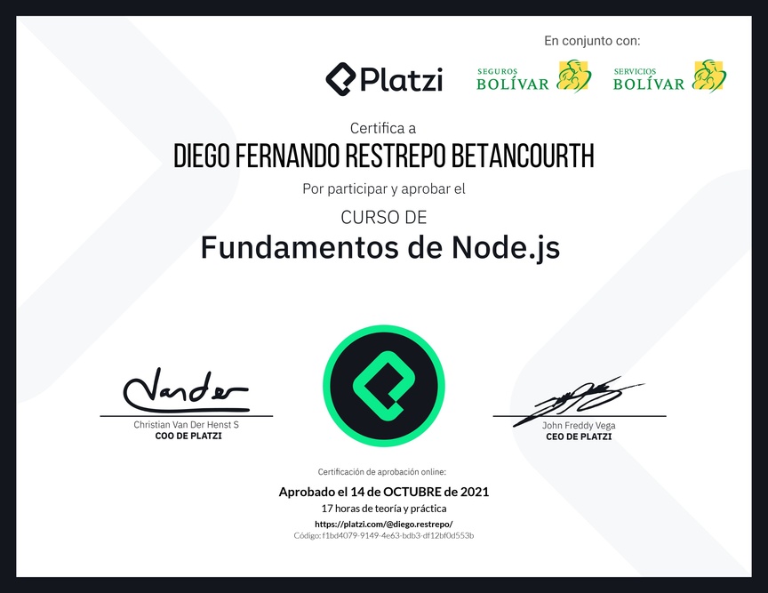 Diploma del Curso de Fundamentos de Node.js