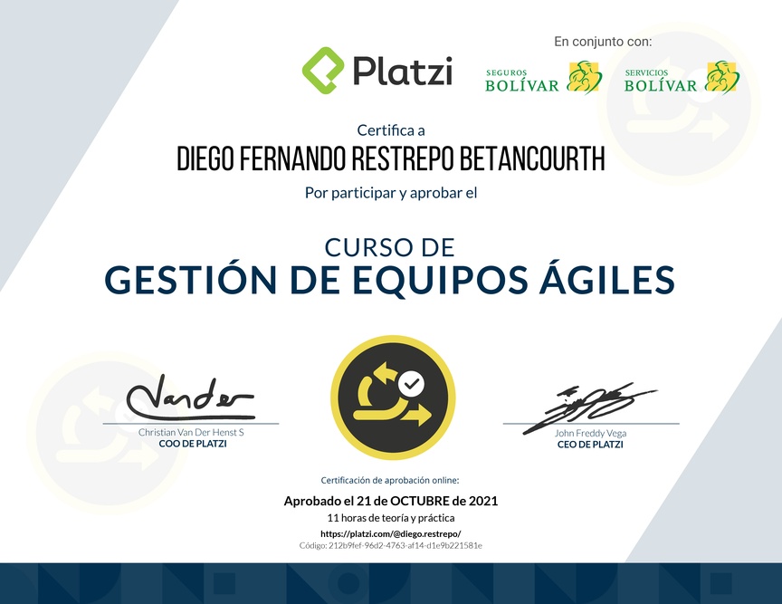 Diploma del Curso de Gestión de Equipos Ágiles