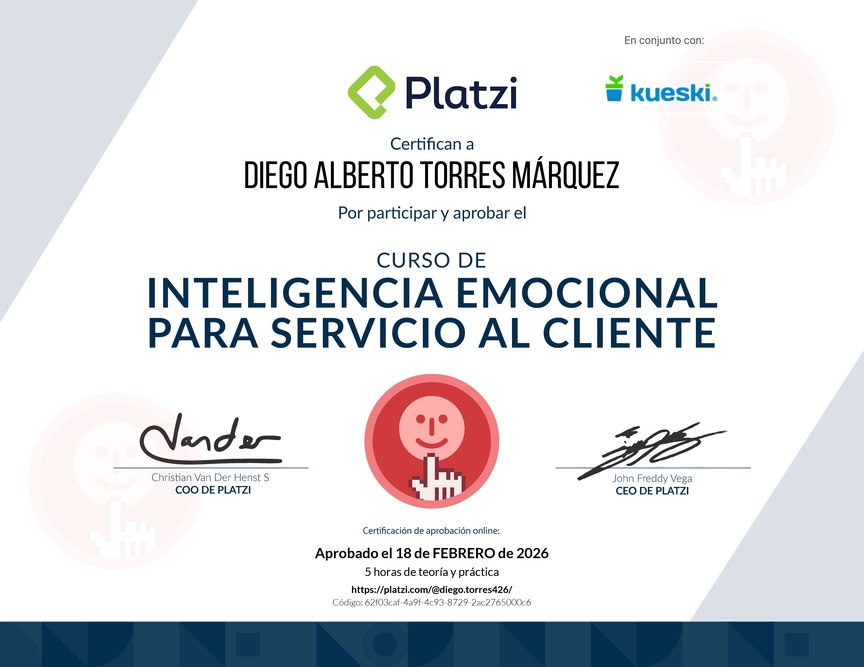 Diploma del Curso de Inteligencia Emocional para Servicio al Cliente