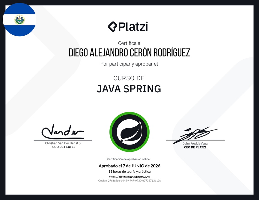 Diploma del Curso de Java Spring Boot
