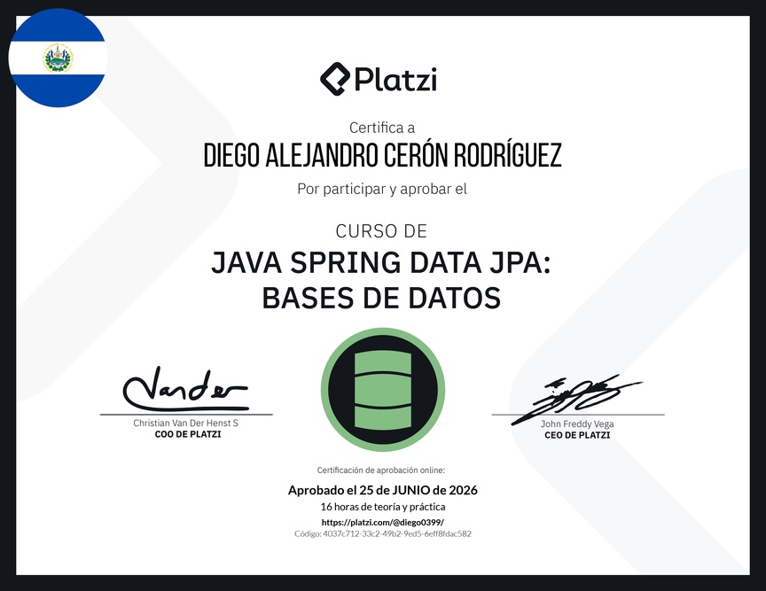Diploma del Curso de Java Spring Data JPA: Bases de Datos