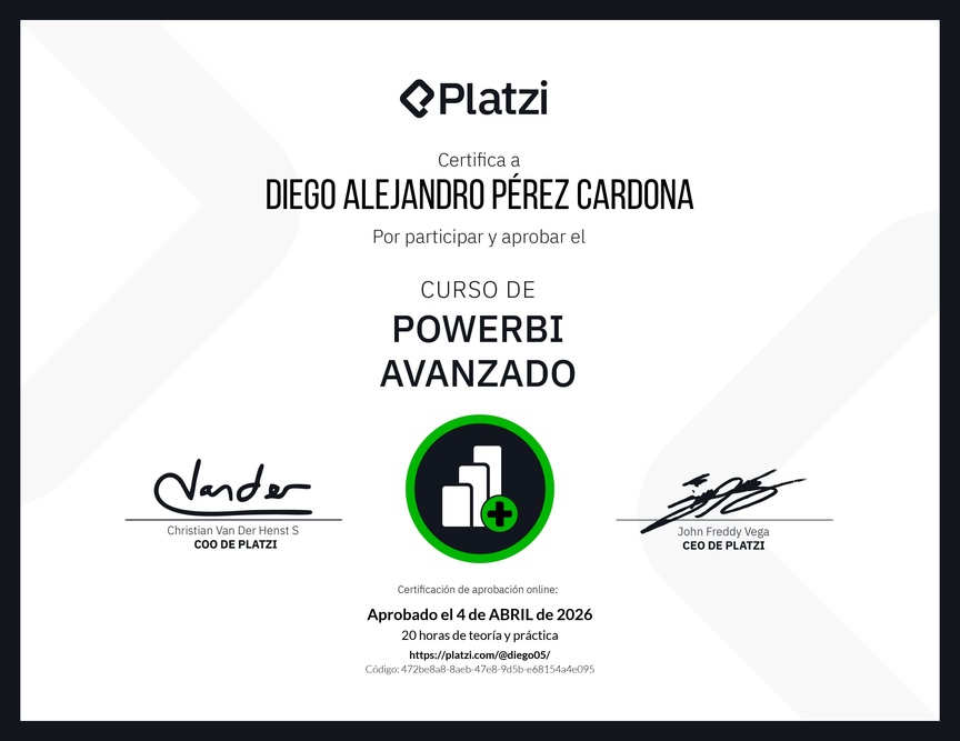 Diploma del Curso PowerBI Avanzado