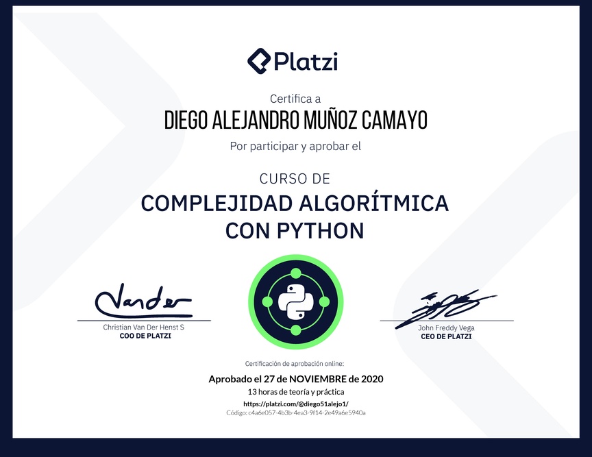 Diploma del Curso de Complejidad Algorítmica con Python